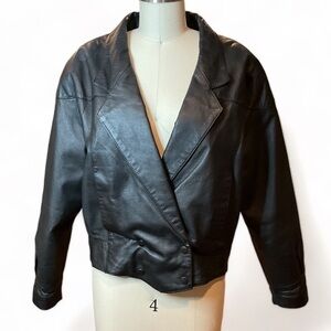 Vintage Adler Black Cropped Leather Double Breasted Jacket SZ Small EUC